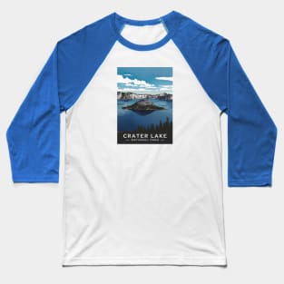 Crater Lake National Park Travel Art Poster Baseball T-Shirt